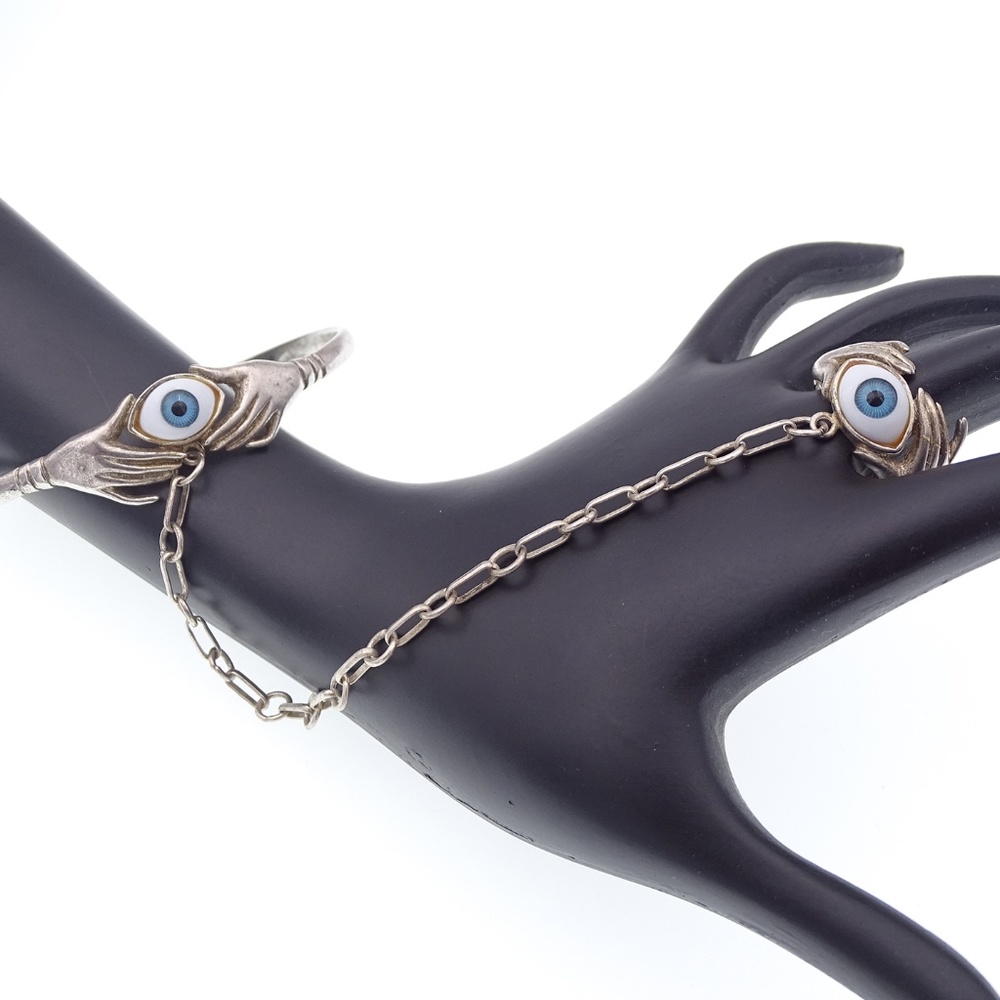 Vintage Sterling Glass Evil Eye Slave Bracelet
